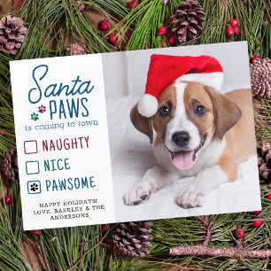 Santa Paws Stoute Nette Pawsome Huisdier Hond Foto Feestdagenkaart