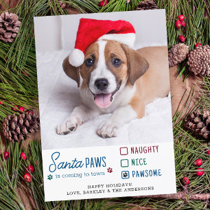 Santa Paws Stoute Nice Pawsome Hond Dier Foto Feestdagenkaart
