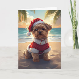 Santa Paws Takes the Beach – Shih Tzu Christmas Kaart