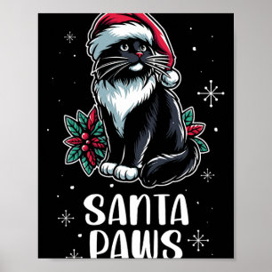 Santa Paws Tuxedo Cat Dearing Santa Hat Kerstmis Poster
