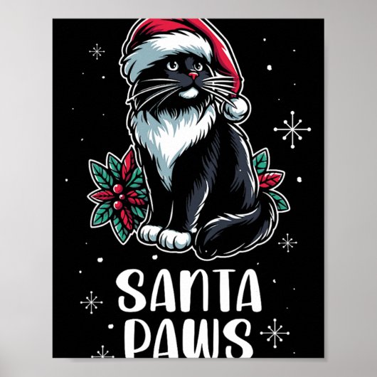 Santa Paws Tuxedo Cat Dearing Santa Hat Kerstmis Poster (Voorkant)
