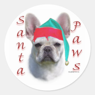 Santa Paws van de Franse Bulldog (wht) Ronde Sticker