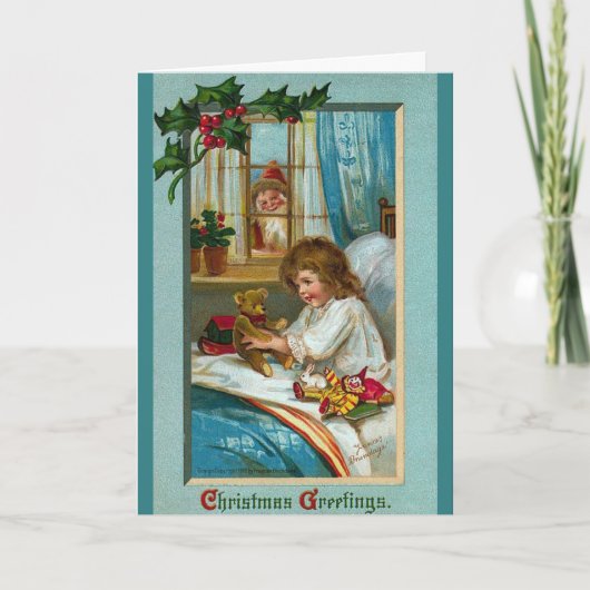 Santa Peek Vintage-kerstkaart Feestdagen Kaart (Voorkant)