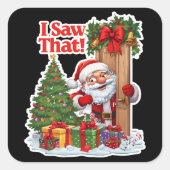 Santa Peeking Door Black Background Vierkante Sticker (Voorkant)