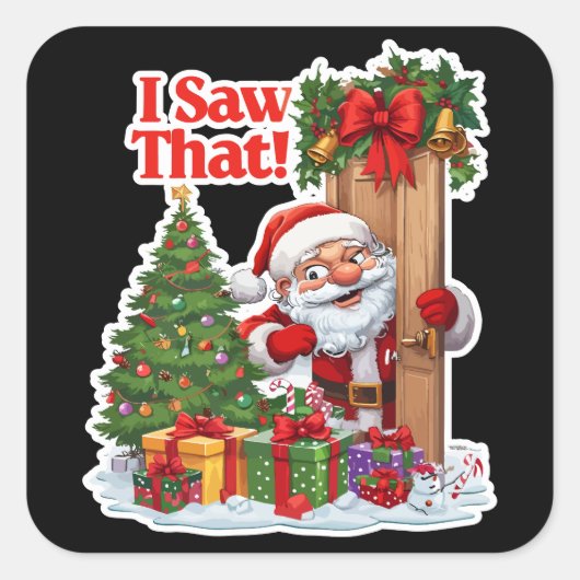 Santa Peeking Door Black Background Vierkante Sticker (Voorkant)