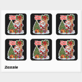 Santa Peeking Door Black Background Vierkante Sticker (Vel)