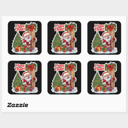 Santa Peeking Door Black Background Vierkante Sticker (Vel)
