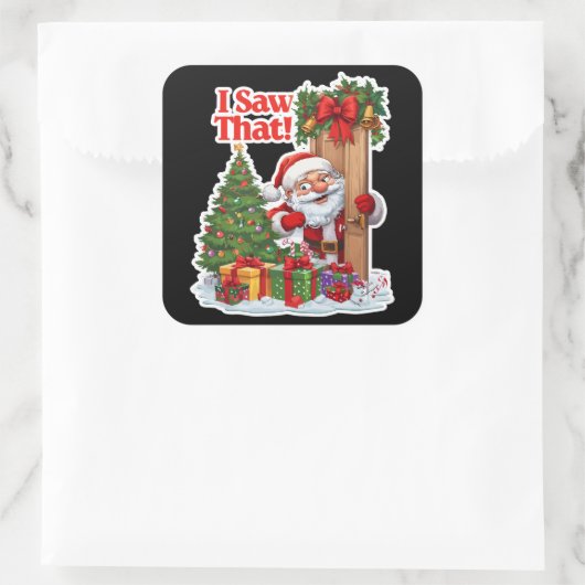 Santa Peeking Door Black Background Vierkante Sticker (Tas)