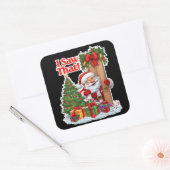 Santa Peeking Door Wreath Gifts S Vierkante Sticker (Envelop)