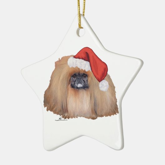Santa Pekingese Keramisch Ornament (Links)