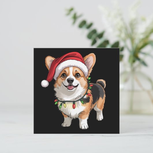 Santa Pembroke Welsh Corgi Christmas Tree Lights  Kaart (Staand voorkant)