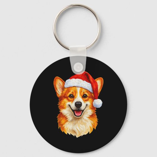 Santa Pembroke Welsh Corgi Christmas Welsh Corgi D Sleutelhanger (Voorkant)