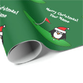 Santa penguin cartoon on golf course fun Christmas Cadeaupapier (Rol Hoek)