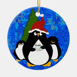 Santa Penguin en Little Penguins Keramisch Ornament