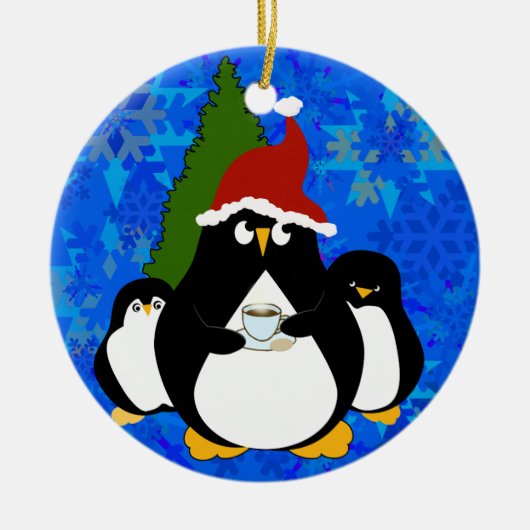 Santa Penguin en Little Penguins Keramisch Ornament (Voorkant)
