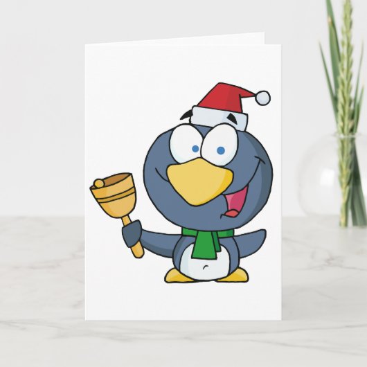 Santa Penguin met Jingle Bell Feestdagen Kaart (Voorkant)
