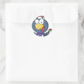 Santa Penguin met snoepriet Ronde Sticker (Tas)