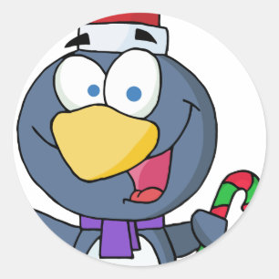 Santa Penguin met snoepriet Ronde Sticker