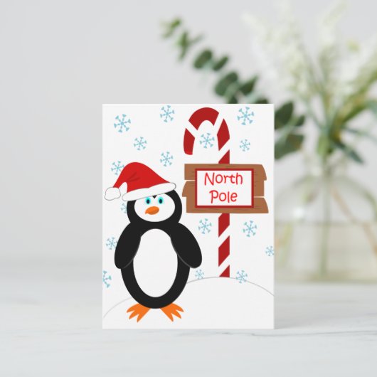 Santa Penguin Noordpool Kerst Briefkaarten (Staand voorkant)