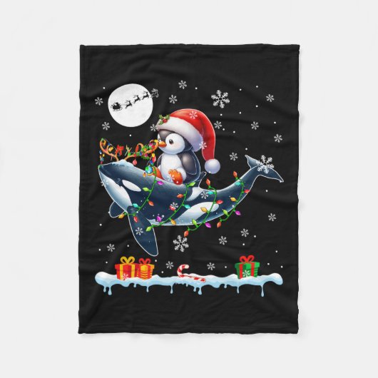 Santa Penguin Riding Orca Rendier Christmas Zee A Fleece Deken (Voorkant)