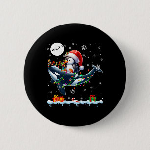 Santa Penguin Riding Orca Rendier Christmas Zee A Ronde Button 5,7 Cm