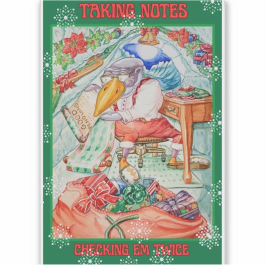 Santa Penguin Taking Notes Checking Em Twice Sticker (Voorkant)