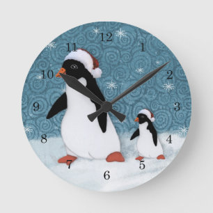 Santa Penguins Clock Ronde Klok
