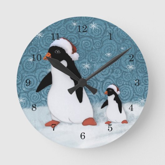 Santa Penguins Clock Ronde Klok (Voorkant)