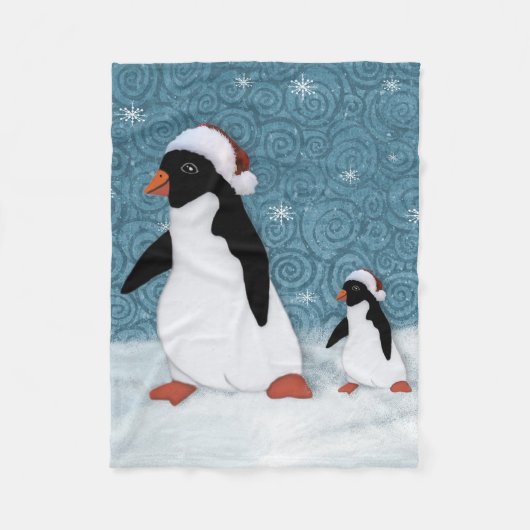 Santa Penguins Fleece Deken (Voorkant)