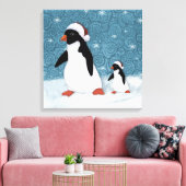 Santa Penguins Stretched Canvas Afdrukken (Insitu (Woonkamer))
