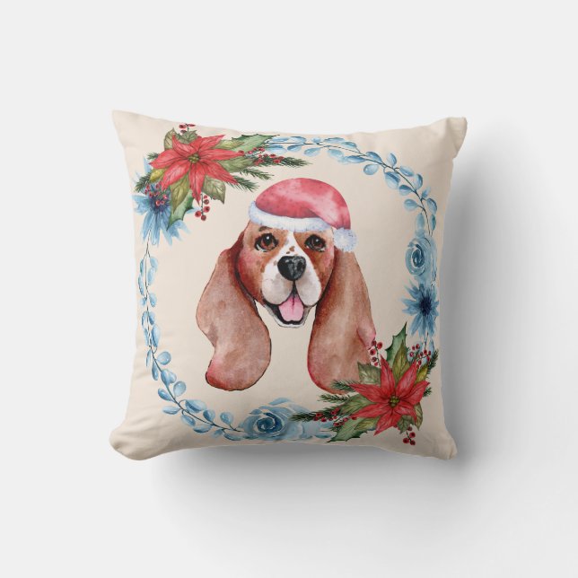 Santa Pet Beagle Holiday Kussen (Voorkant)