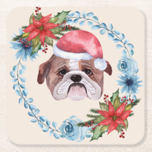 Santa Pet Bulldog Holiday Kartonnen Onderzetters