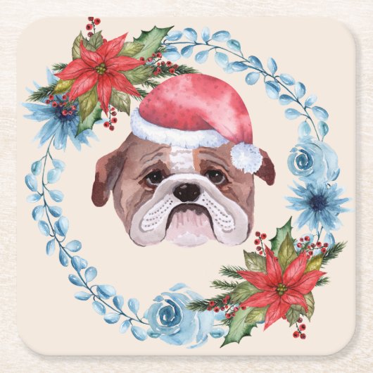 Santa Pet Bulldog Holiday Kartonnen Onderzetters (Voorkant)
