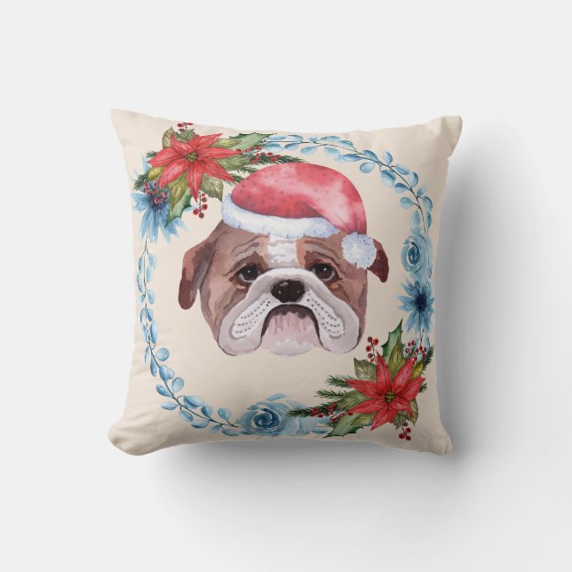 Santa Pet Bulldog Holiday Kussen (Voorkant)