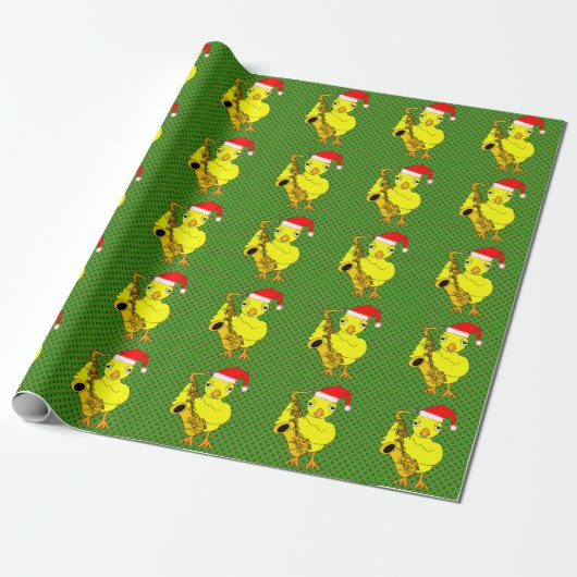 Santa Pet Saxofoon Chick Cadeaupapier (Uitgerold)