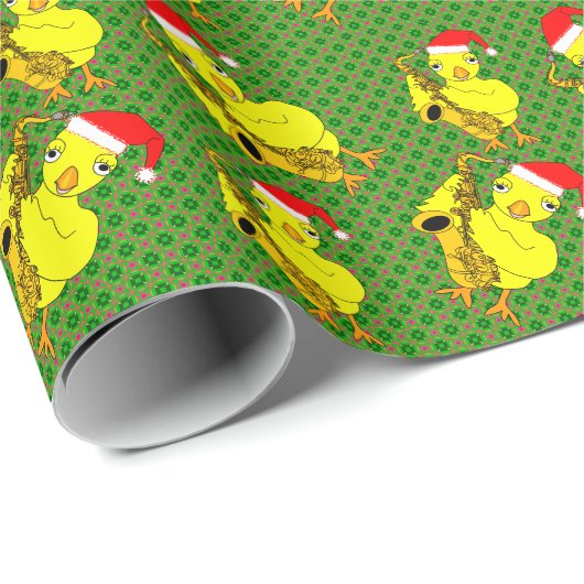 Santa Pet Saxofoon Chick Cadeaupapier (Rol Hoek)
