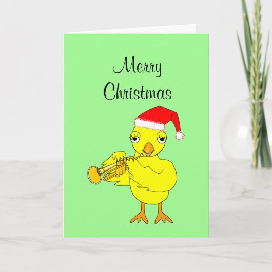 Santa Pet Trompet Chick Christmas Kaart (Voorkant)