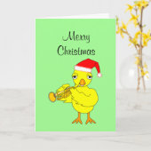 Santa Pet Trompet Chick Christmas Kaart (Gele Bloem)