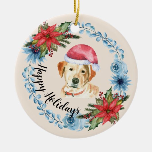 Santa Pet Yellow Lab  feestdag Keramisch Ornament (Voorkant)