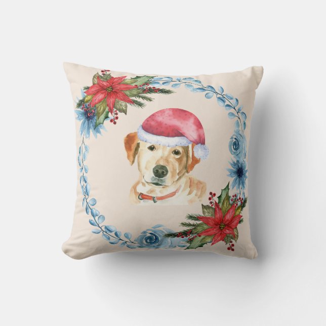 Santa Pet Yellow Lab Holiday Kussen (Voorkant)