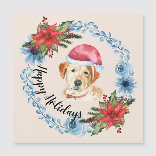 Santa Pet Yellow Lab Holiday Magnetic Kaart (Voorkant)