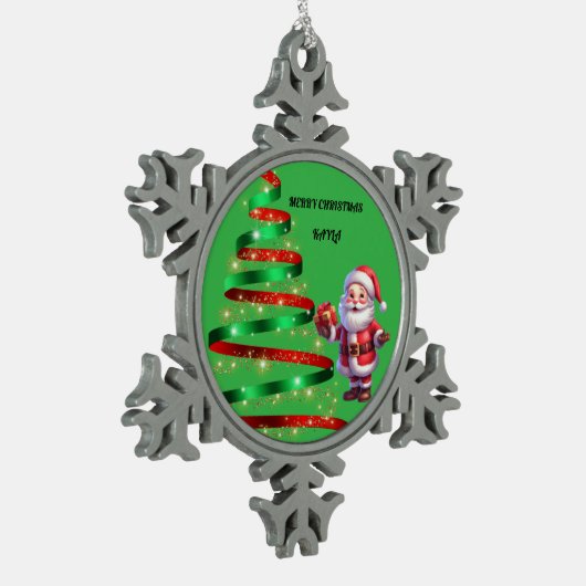 SANTA PEWTER SNOWFLAKE ORNAMENT (Links)