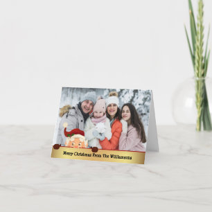 Santa Photo Bombs Gold Band-kerstfoto Feestdagen Kaart