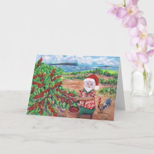 Santa Picking Coffee op Kauai Hawaii Holiday Kaart