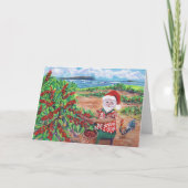 Santa Picking Coffee op Kauai Hawaii Holiday Kaart (Voorkant)