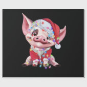 Santa Pig Christmas Lights Pig Lover Christmas Cadeaupapier (Vlak)