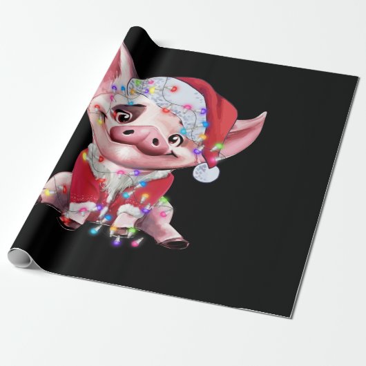 Santa Pig Christmas Lights Pig Lover Christmas Cadeaupapier (Uitgerold)
