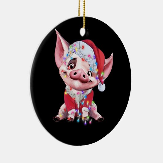 Santa Pig Christmas Lights Pig Lover Christmas Keramisch Ornament (Rechts)