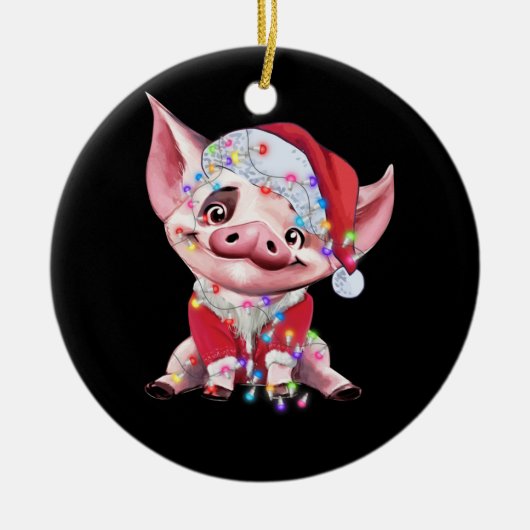 Santa Pig Christmas Lights Pig Lover Christmas Keramisch Ornament (Voorkant)