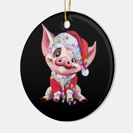 Santa Pig Christmas Lights Pig Lover Christmas Keramisch Ornament (Links)